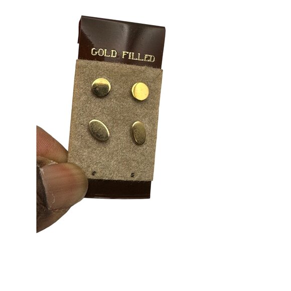 Vintage Gold Filled Oval & Round Earring Set Dainty Mini - Picture 3 of 3